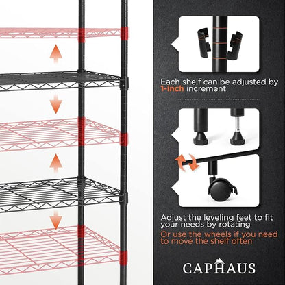 CAPHAUS 3/4/5-Tier Adjustable Height Wire Shelving Unit, Wire Rack Shelving - Image 4