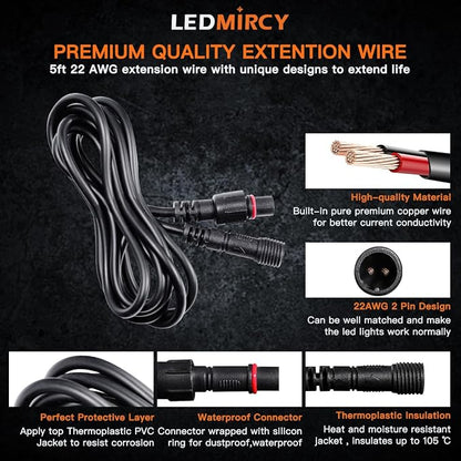 LED Rock Lights Extension Cable Wire Cord 2Pin Waterproof 4PCS 5ft 22AWG - Image 4