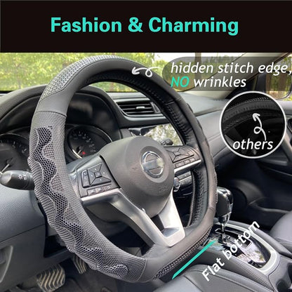 PINCTROT D Shaped 14.5-15 Inch Steering Wheel Cover Great Grip - Image 2