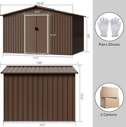 10x10 Ft Brown Metal Outdoor Storage Shed, Large Garden Shed - Image 6