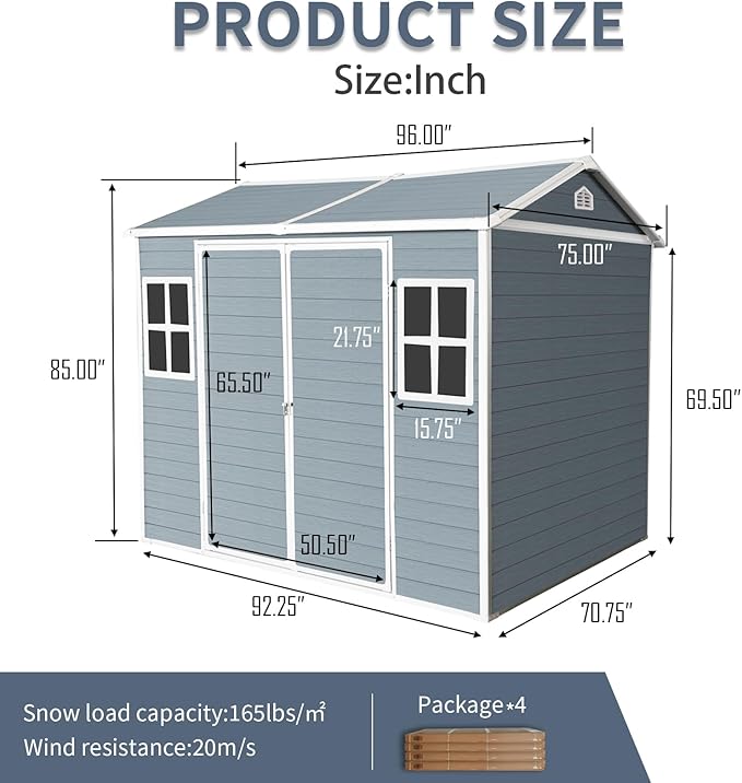 8x6 FT Outdoor Storage Shed, Resin Garden Shed - Image 4