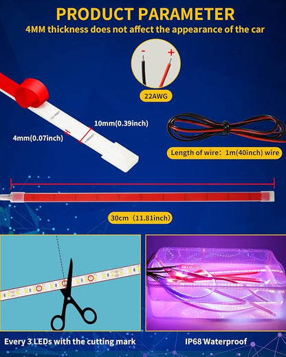 Amber Led Strip Light, 12V Car Led Lights Interior IP68 Waterproof Cuttable - Image 5
