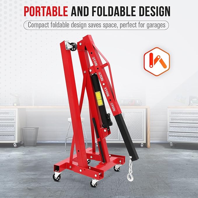 2 Ton Engine Hoist, Hydraulic Cherry Picker Engine Hoist Lift, 4400LBS Heavy - Image 3
