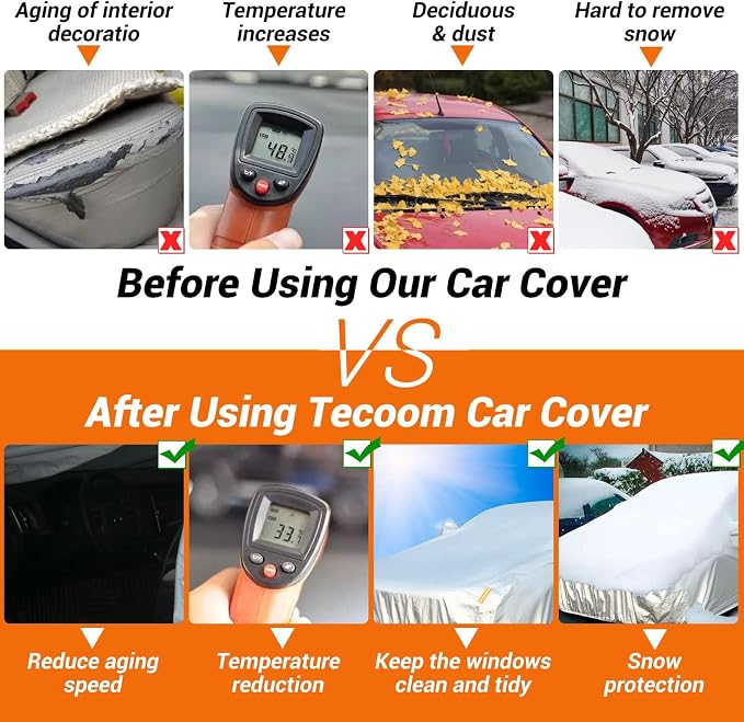 Tecoom Car Cover Waterproof All Weather, 3 Layers Car Covers - Image 5