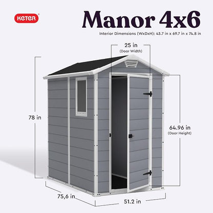 Keter Manor 4x6 Resin Outdoor Storage Shed Kit-Perfect to Store Patio Furniture - Image 2