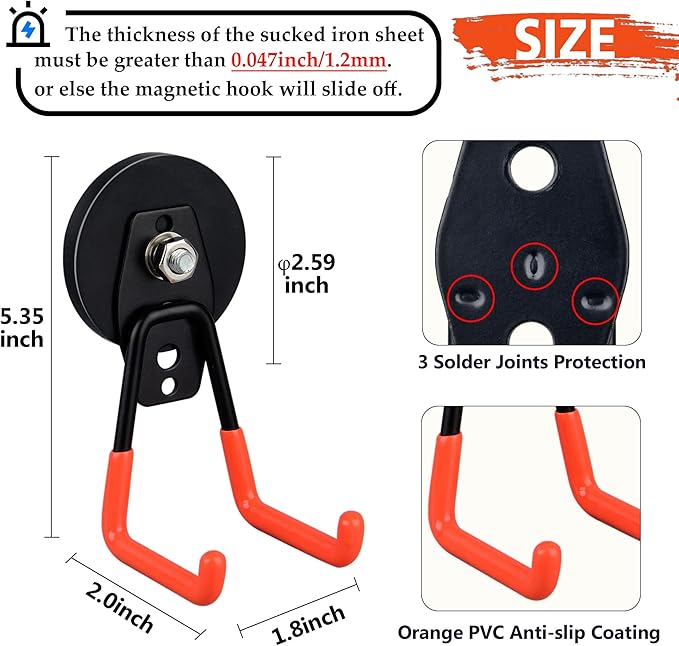 ULIBERMAGNET Heavy Duty Magnetic Garage Hook, 10 Pack Strong Large Magnet Hooks - Image 2