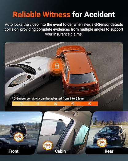Vantrue N4S 3 Channel Front Inside Rear Dash Cam, 2.7K+1440P+1440P WiFi Dash - Image 7