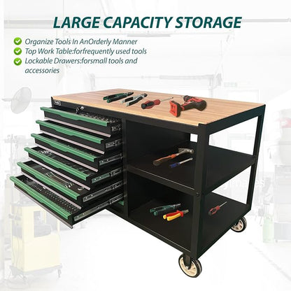 7-Drawers Professional Tool Cart Cabinet, Rolling Tool Chest - Image 6