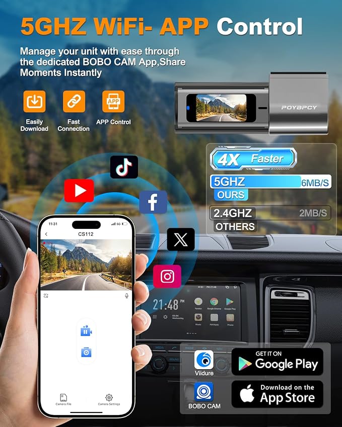 Dash Cam Front and Rear 4K, Built-in 5GHz WiFi - Image 3