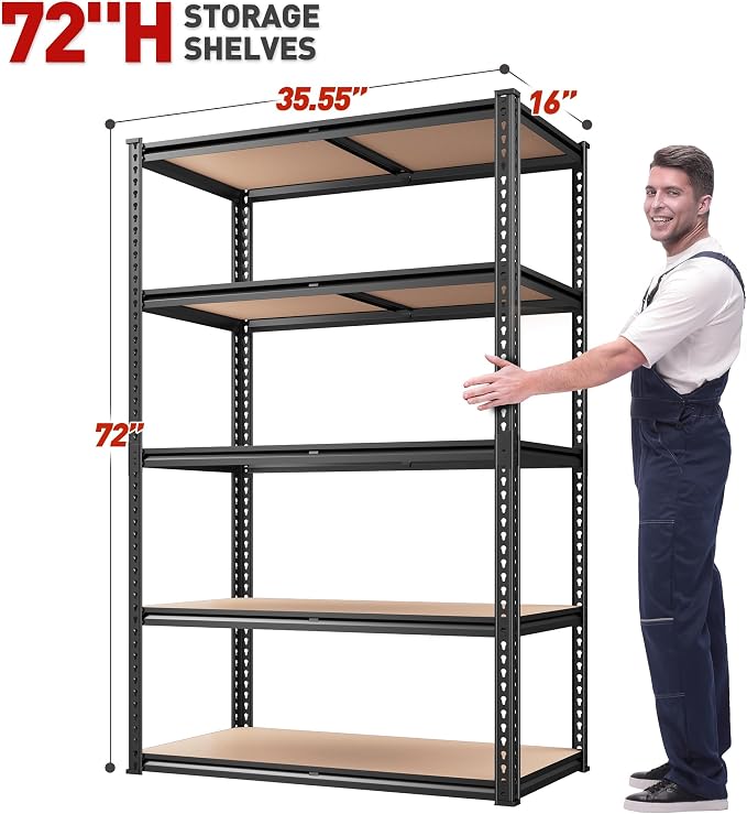 REIBII 2020LBS Storage Shelves 5 Tier Garage Shelving Heavy Duty, Adjustable - Image 2