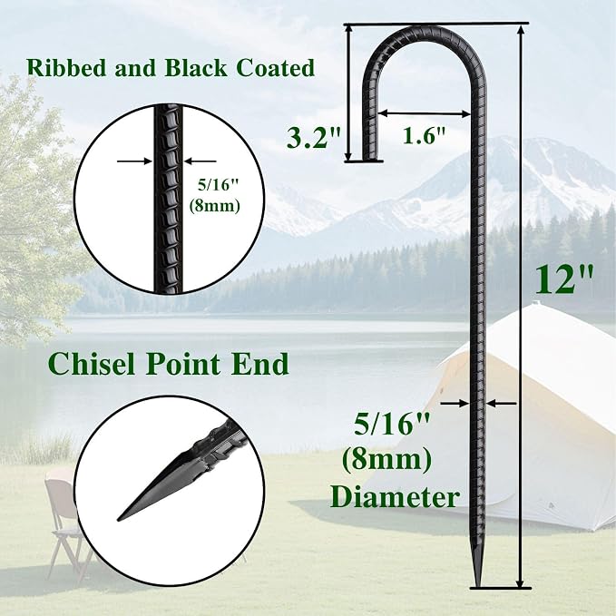 12 Inch Rebar Stakes 50 Pack J Hook Ground Stakes Heavy Duty Chain Link Fence - Image 2