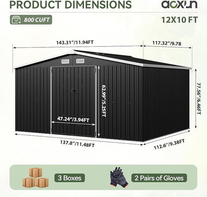 Aoxun 12x10 FT Shed Metal Outdoor Waterproof Storage Shed Steel Utility Garden - Image 2