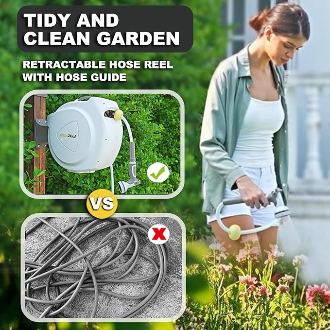 Retractable Garden Hose Reel, 5/8 in 65+6 ft, Heavy Duty Wall Mounted Water - Image 6