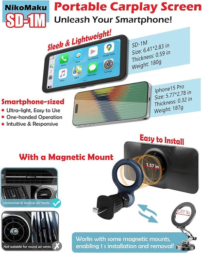 NikoMaku Wireless Carplay Screen, Portable Android Auto Car Stereo - Image 2