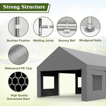 13x20 FT Heavy Duty Carport, Oversized Portable Garage - Image 3