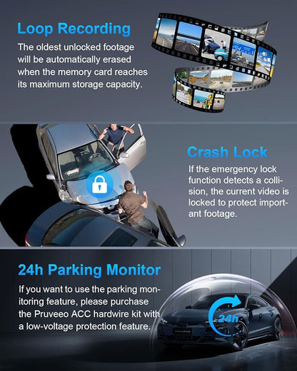 PRUVEEO 360 Degree View 4 Channel Dash Cam Front and Rear Inside Left Right - Image 6