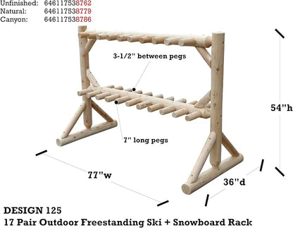 17-Pair Freestanding Skis + Snowboard Log Rack, Standing Shorter Ski Storage - Image 3