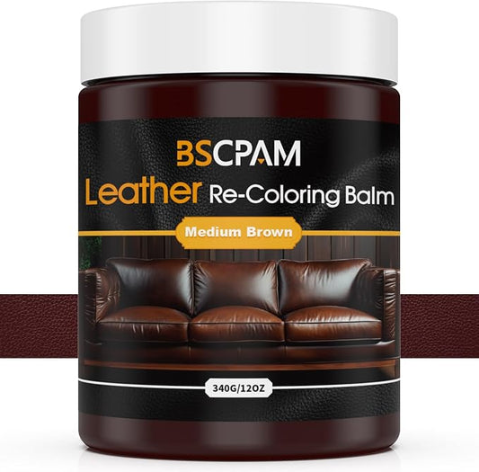 Medium Brown Leather Recoloring Balm, 12oz Leather Color Restorer by BSCPAM