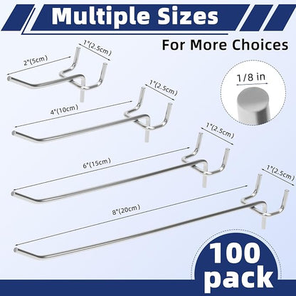 100 Pack Pegboard Hooks Heavy Duty 2 4 6 Inch Pegboard Hooks 1/8 Stainless - Image 2