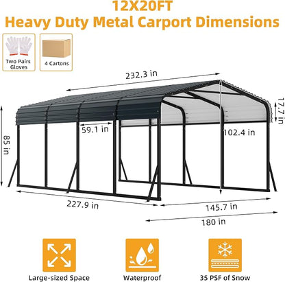12x20 Ft Carport, Metal Carport - Image 2
