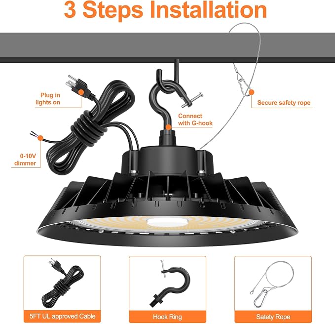 6Pack LED High Bay Lights, Super Bright 200W UFO High Bay LED Shop Lights - Image 6