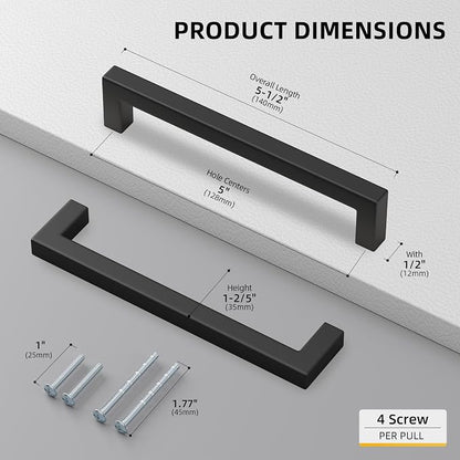 Matte Black Kitchen Pulls Bathroom Cabinet Drawer Closet Flat Square Bar Pulls - Image 2