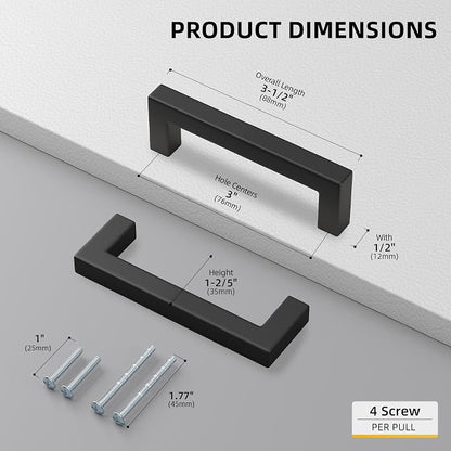 goldenwarm 3 Inch 60 Pack Matte Black Flat Square Bar Kitchen Hardware Closet - Image 2