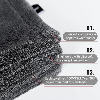 2 Pack XL Car Drying Towel – 1300GSM Ultra Absorbent Microfiber, Twisted Loop - Image 5