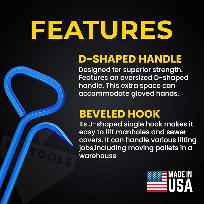 T&T Tools 24-Inch Manhole Hook Tool, 2 Pack, 5/8" Hex Alloy Steel Single Hook - Image 2