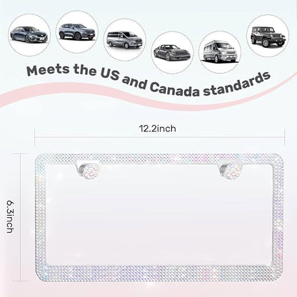 2 Pack License Plate Frames for Women, Sparkly Rhinestone Diamond Car - Image 6