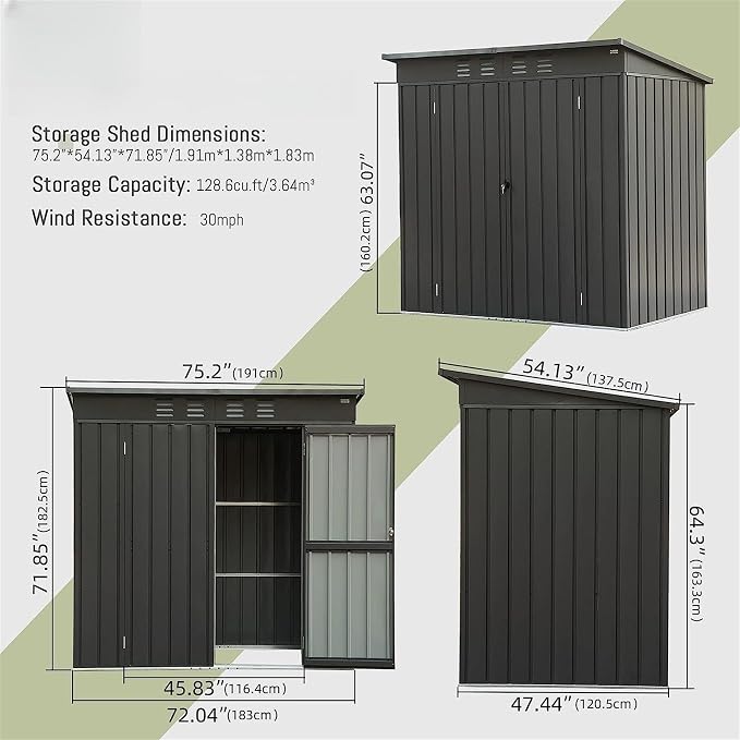 IKERY Galvanized Steel Garden Shed 6' x 4' - Image 7
