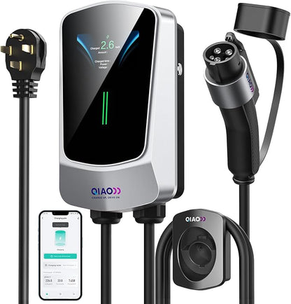 QIAO Level 2 EV Charger, Wi-Fi Bluetooth APP Enabled EVSE, 4.3in Display by QAOFUL