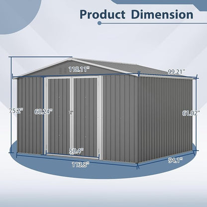 10X8 FT Outdoor Metal Storage Shed - Image 2