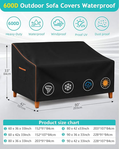 Outdoor Sofa Cover, Waterproof Patio Furniture Cover 80W x 42D x 33H inches - Image 3