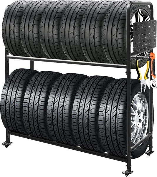 Rolling Tire Rack for Garage, Adjustable Metal Tire Rack by ZUIWAN