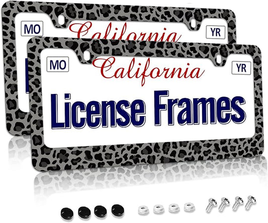 Stainless Steel Black Cheetah License Plate Holder Leopard Print License Plate by Unknown