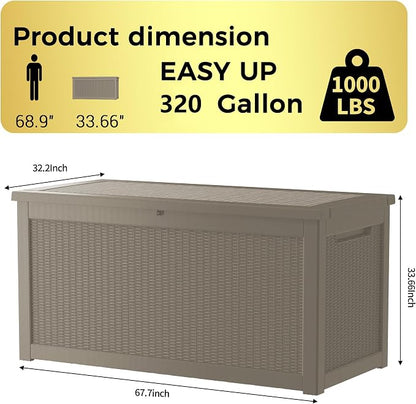 320 Gallon Lockable Resin Deck Box, Waterproof & UV-Resistant Outdoor Storage - Image 2
