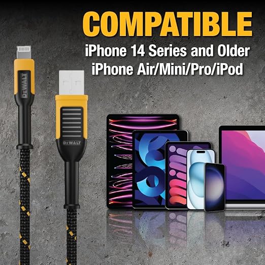 DEWALT Heavy Duty USB to Lightning Cable Durable iPhone Charger, Lightning - Image 8