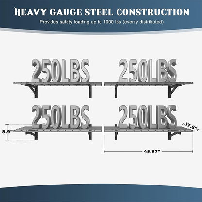 4 Pack Heavy Duty Garage Wall Shelving Set, Wall Mounted Garage Shelves 1000lbs - Image 2