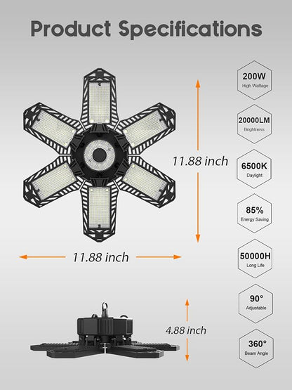 SEOBIOG 2 Pack Plug in Garage Light, Upgraded 200W 20000LM Linkable LED Shop - Image 7