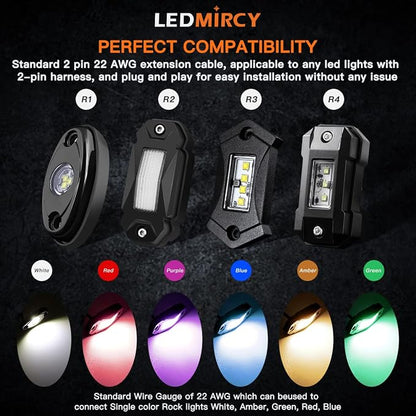 LED Rock Lights Extension Cable Wire Cord 2Pin Waterproof 4PCS 5ft 22AWG - Image 7