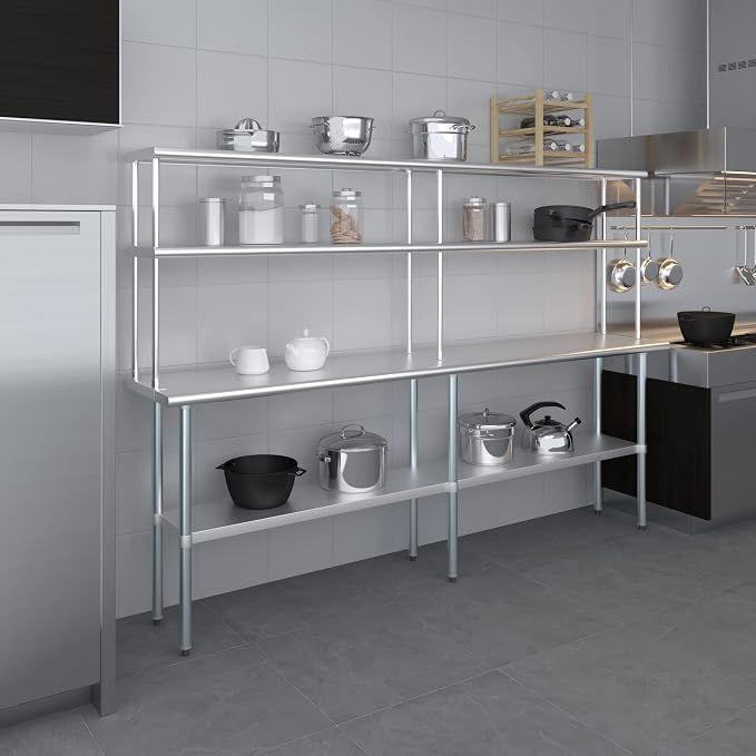 Amgood Stainless Steel Work Table Double Tier Overshelf | Metal Kitchen Prep - Image 9