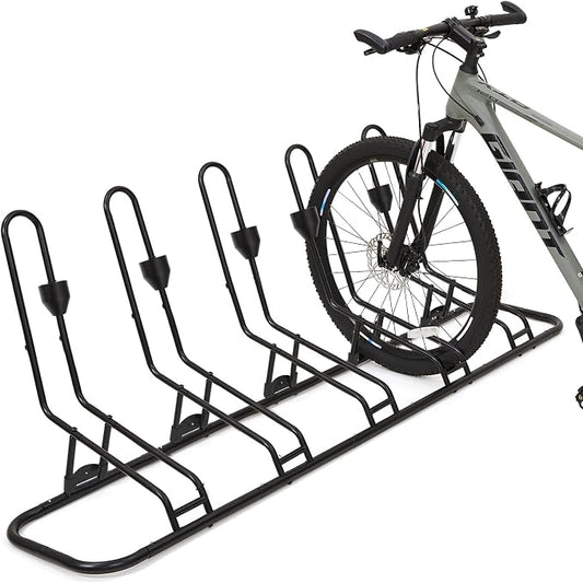 Floor Bike Rack for 5 Bikes, Safeguard Disc Brakes & Derailleurs Design by Kingarage