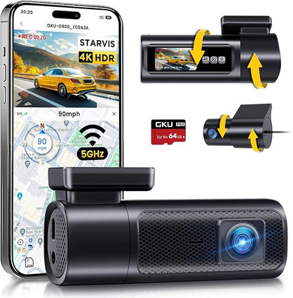 GKU Dash Cam Front and Rear, 4K 60fps＋2.5K Dashcam, STARVIS Sensor, 5G WiFi GPS by GKUdashcam