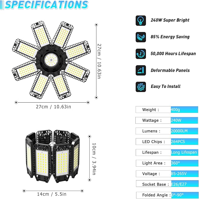 Garage Light 2 Pack - 240W 24000LM 6500K Garage Lights Ceiling LED - Image 4