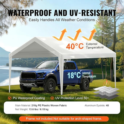 VEVOR Carport Replacement Canopy Cover 10 x 20 ft, Garage Top Tent Shelter Tarp - Image 3
