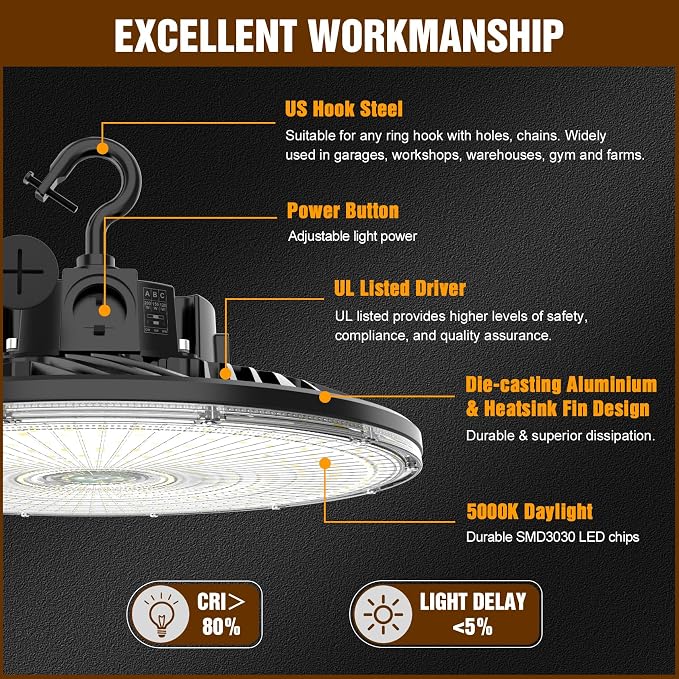 3 Pack 480V LED High Bay Light UL DLC Listed UFO Light 150W 100W 80W Adjustable - Image 6