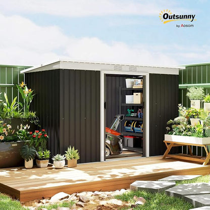 Outsunny 9' x 4' Outdoor Storage Shed, Metal Garden Tool House - Image 2