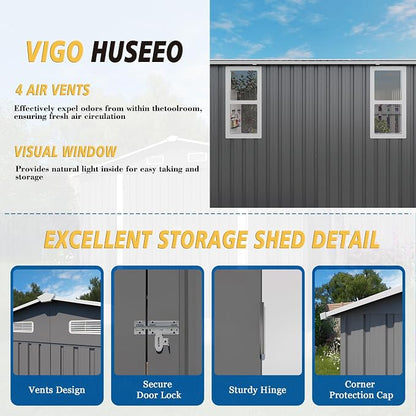 10x12x6.7FT Outdoor Storage Shed, Galvanized Steel Garden Shed - Image 2