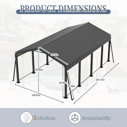 12x20 FT Metal Carport, Heavy Duty Car Port Canopy - Image 6
